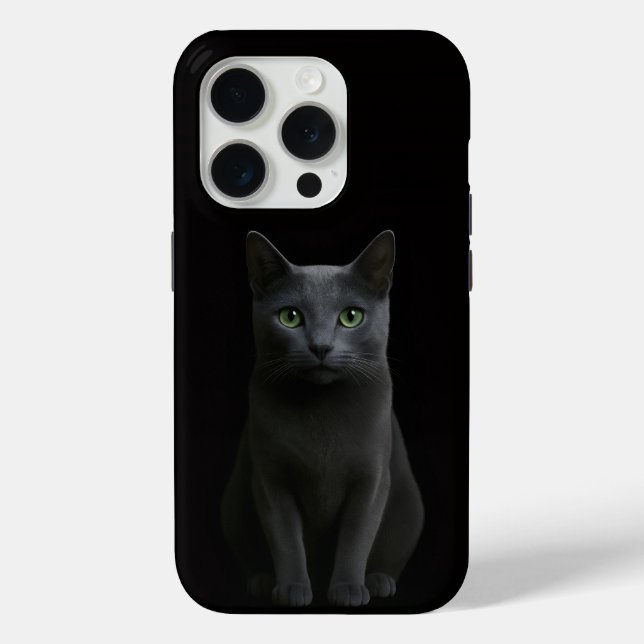 Black 4 Luxe iPhone 15 Pro Mate, Russian Blue Cat Case-Mate iPhone Case (Back)