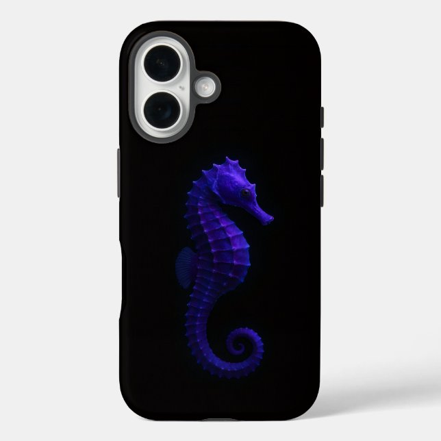 Black 4 Luxe iPhone 16 Case-Mate, Violet Seahorse Case-Mate iPhone Case (Back)