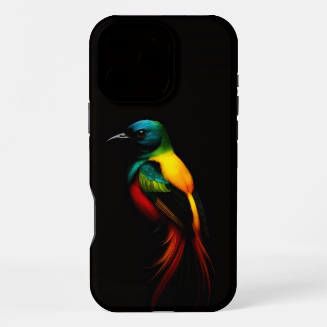Black 4 Luxe iPhone 16 Pro Max Case, Rainbow Bird Case (Back)