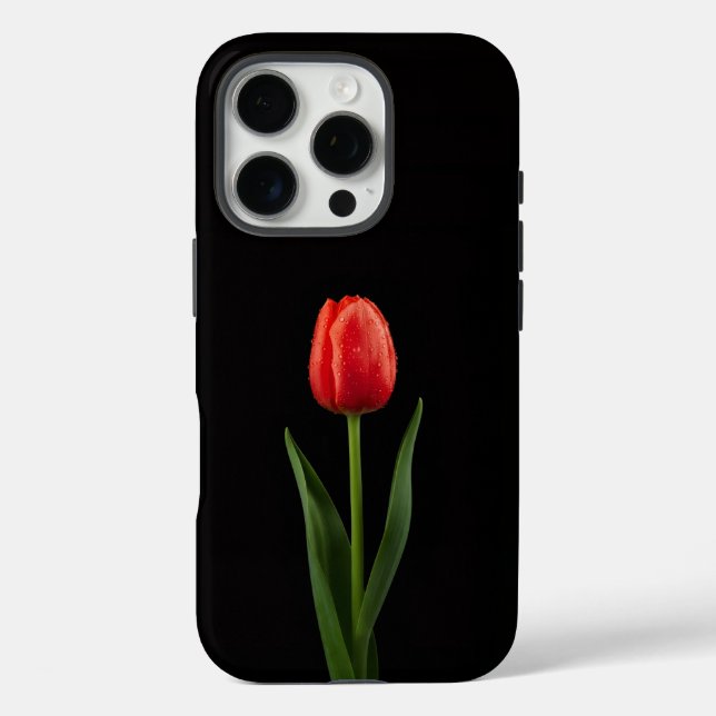 Black 4 Luxe iPhone 16 Pro, Ruby Red Tulip Case-Mate iPhone Case (Back)