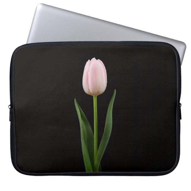 Black 4 Luxe Laptop Sleeve, Blush Pink Tulip Laptop Sleeve (Front)