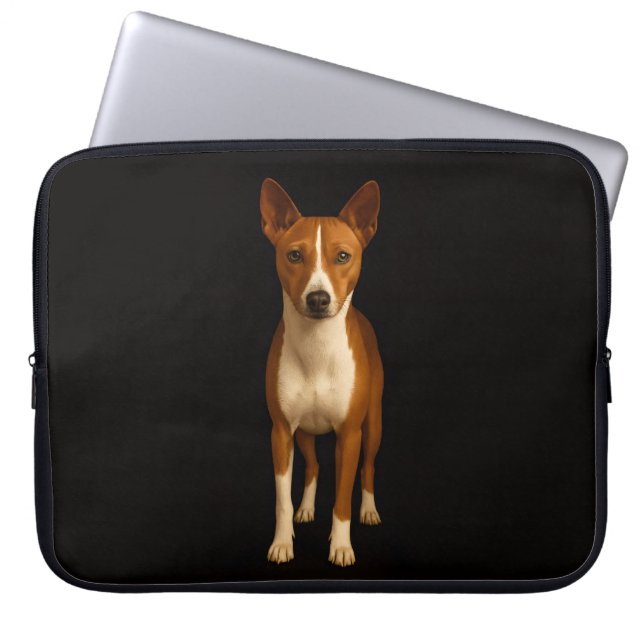 Black 4 Luxe Laptop Sleeve, Classy Basenji Dog Sleeve (Front)
