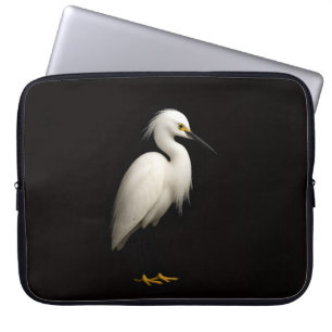 Black 4 Luxe Laptop Sleeve, Elegant Snowy Egret Sleeve