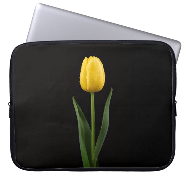 Black 4 Luxe Laptop Sleeve, Golden Yellow Tulip Sleeve (Front)