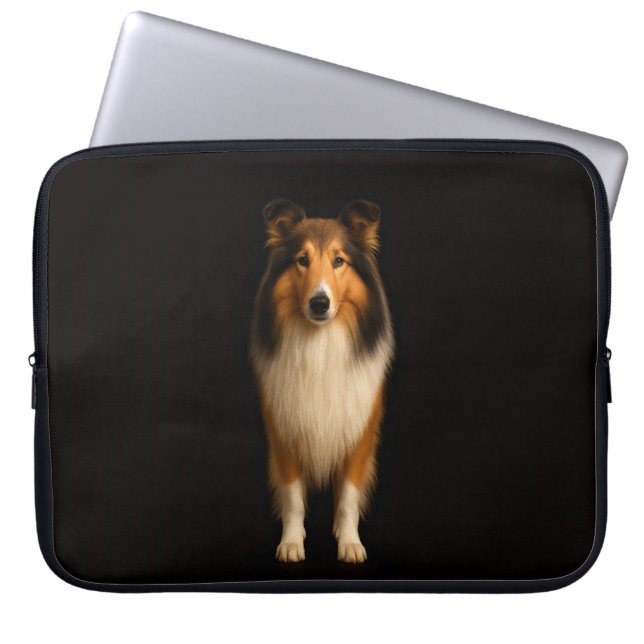 Black 4 Luxe Laptop Sleeve, Loyal Collie Dog Sleeve (Front)