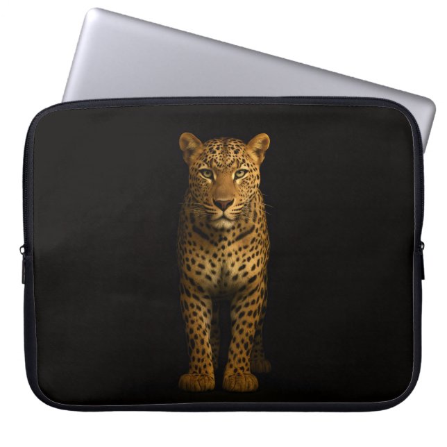 Black 4 Luxe Laptop Sleeve, Majestic Leopard Laptop Sleeve (Front)