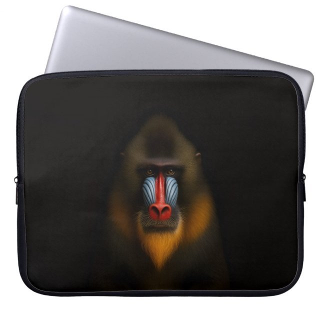 Black 4 Luxe Laptop Sleeve, Mandrill Monkey Sleeve (Front)