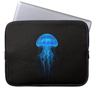Black 4 Luxe Laptop Sleeve, Neon Blue Jellyfish Sleeve
