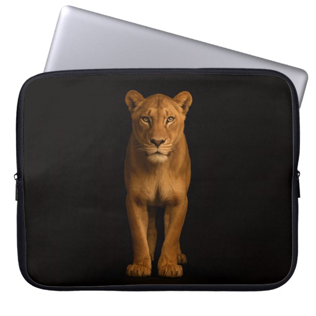 Black 4 Luxe Laptop Sleeve, Noble Lioness Sleeve (Front)