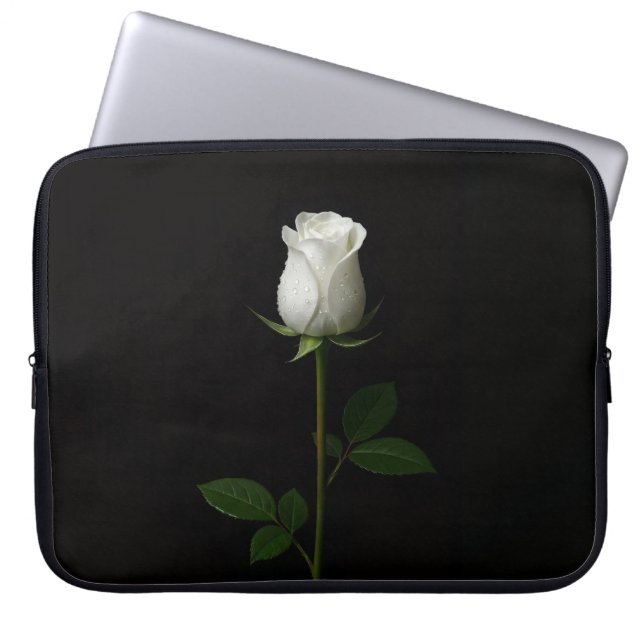 Black 4 Luxe Laptop Sleeve, Pure White Rose Sleeve (Front)