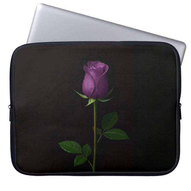 Black 4 Luxe Laptop Sleeve, Royal Violet Rose Sleeve (Front)
