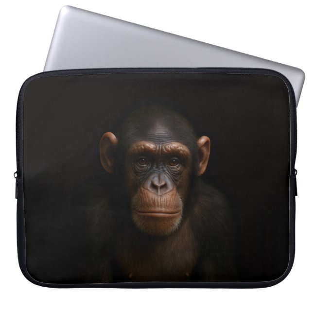 Black 4 Luxe Laptop Sleeve, Serene Chimpanzee Laptop Sleeve (Front)
