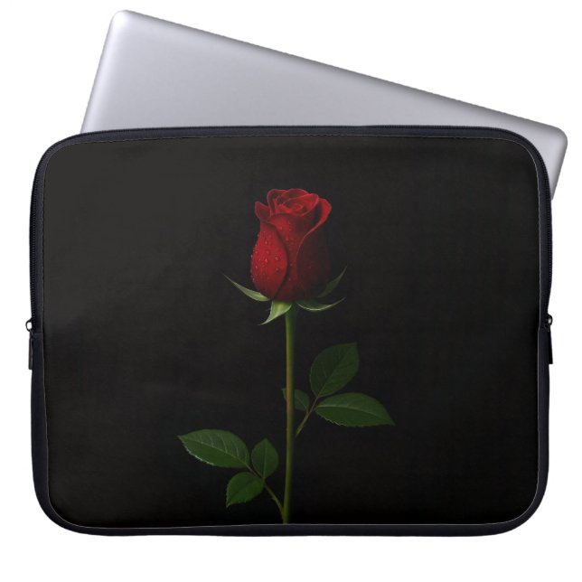 Black 4 Luxe Laptop Sleeve, Velvet Red Rose Sleeve (Front)