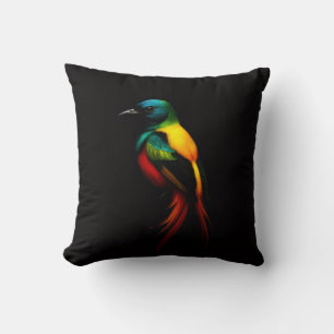 Black 4 Luxe MoJo Pillow, Rainbow Tropical Bird Cushion