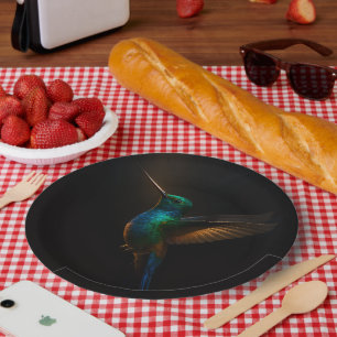 Black 4 Luxe Paper plate with Hummingbird Flying