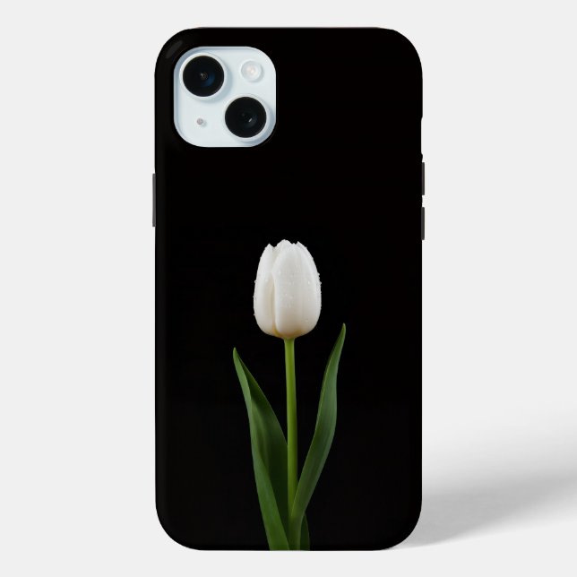Black 4 Luxe, Pearl White Tulip iPhone 15 Plus Case-Mate iPhone Case (Back)