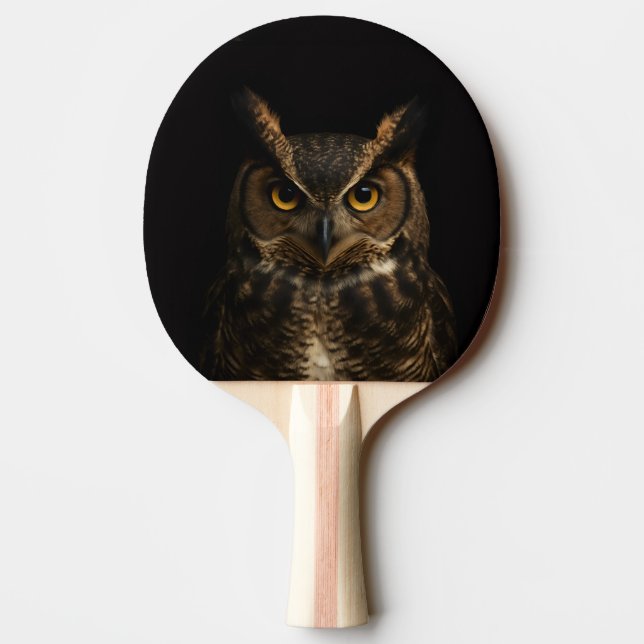 Black 4 Luxe ping pong paddle, Golden Eye Owl Ping Pong Paddle (Back)
