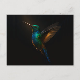 Black 4 Luxe Postcard with Hummingbird Flying