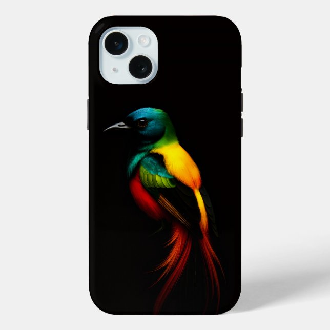 Black 4 Luxe, Rainbow Tail, Tropical Bird Case-Mate iPhone Case (Back)