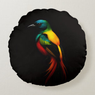 Black 4 Luxe Round Throw Pillow Rainbow Bird
