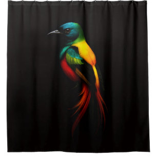 Black 4 Luxe Shower Curtain with Rainbow Bird