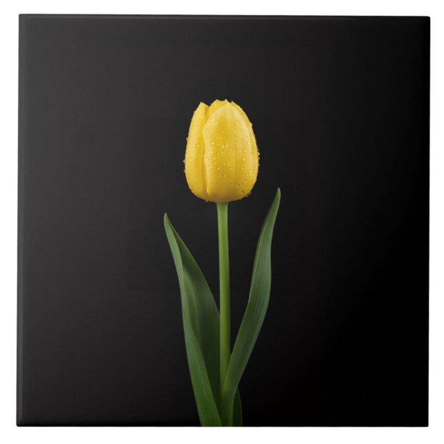 Black 4 Luxe Tile with Golden Yellow Tulip (Front)