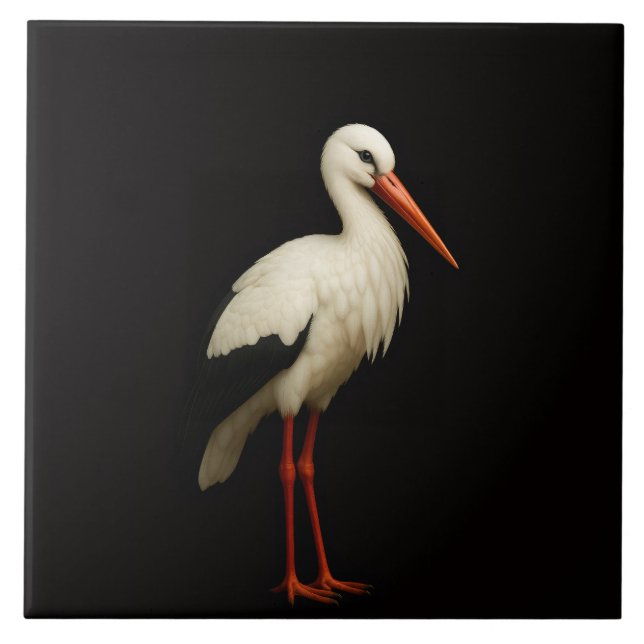 Black 4 Luxe Tile with Graceful White Stork (Front)