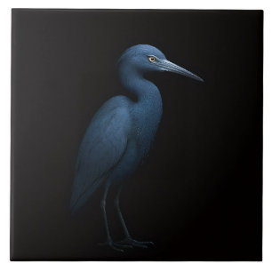 Black 4 Luxe Tile with Little Blue Heron