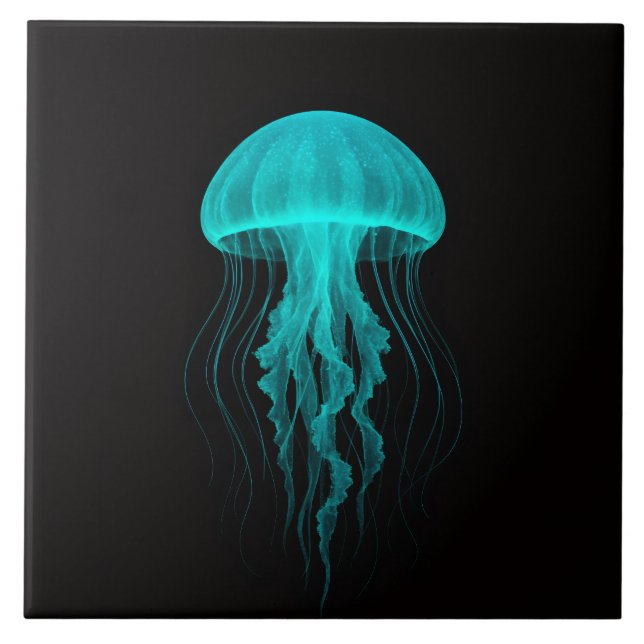 Black 4 Luxe Tile with Neon Green Jellyfish (Front)