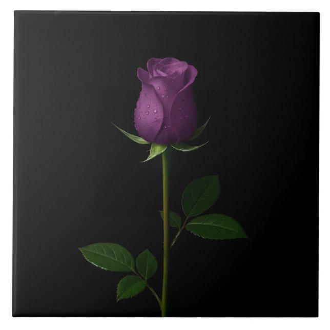 Black 4 Luxe Tile with Royal Violet Rose (Front)