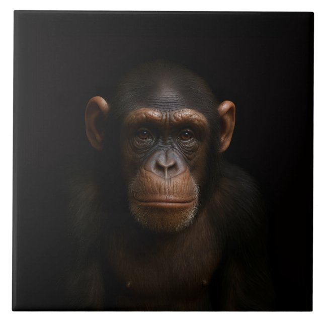 Black 4 Luxe Tile with Serene Chimpanzee (Front)