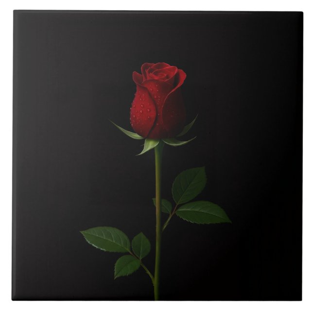 Black 4 Luxe Tile with Velvet Red Rose (Front)