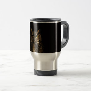 Black 4 Luxe Travel Mug with Golden Eye Owl