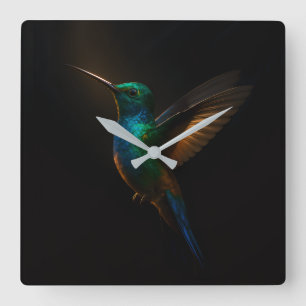 Black 4 Luxe Wall Clock with Flying Hummingbird