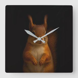 Black 4 Luxe Wall Clock with Red Squirrel