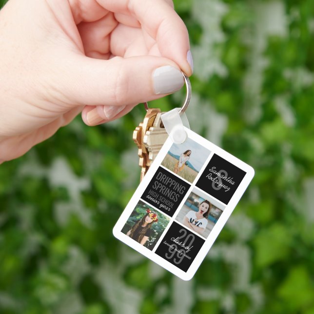 Black 4-Photo Fun Boxes Class Year Keychain (Hand)