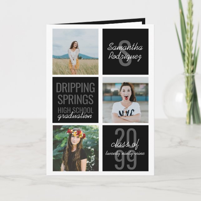 Black 4-Photo Fun Boxes Graduation Invitation (Front)