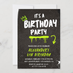 Black 4th birthday invitations boy Graffiti Paint