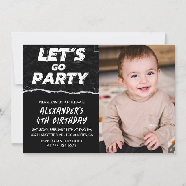 Black 4th birthday invitations Boy Photo  (Front)