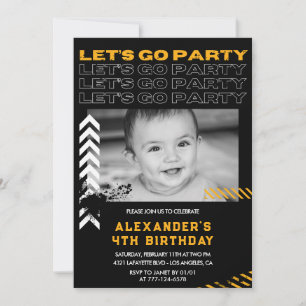 Black 4th birthday invitations Boy Photo Spray