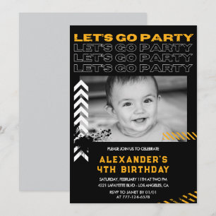 Black 4th birthday invitations Boy Photo Spray