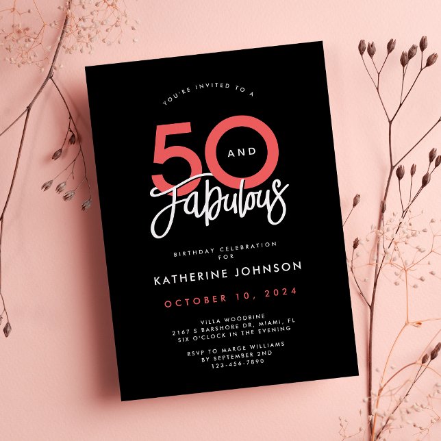 Black 50 and Fabulous Elegant 50th Birthday Invitation (Creator Uploaded)