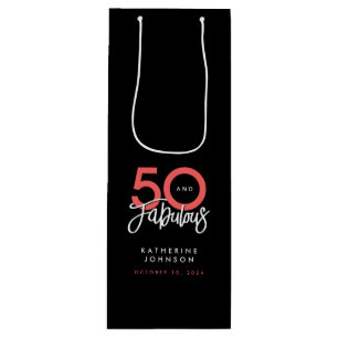 Black 50 and Fabulous Elegant 50th Birthday Wine Gift Bag
