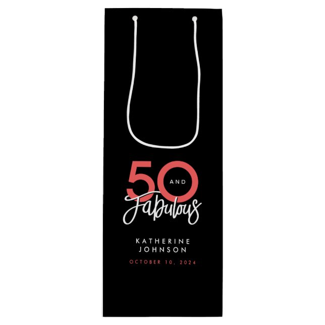 Black 50 and Fabulous Elegant 50th Birthday  Wine Gift Bag (Front)