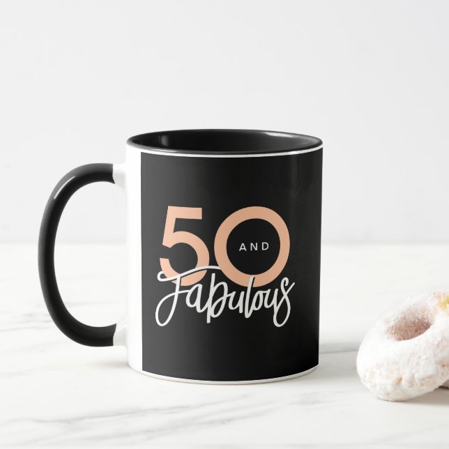 Black 50 and Fabulous Modern 50th Birthday Mug (With Donut)