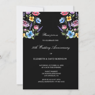 Black 50th anniversary wedding anniversary invitation