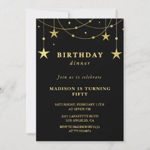Black 50th birthday invitations Gold Stars