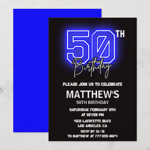Black 50th birthday invitations Men Sport Neon