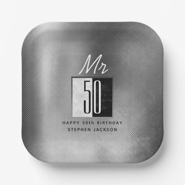 Black 50th Birthday  Paper Plate (Front)