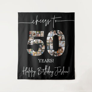 Black 50th Birthday Photo Collage   Cheers to 50 Tapestry